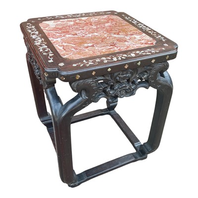 Lot 5315 - Good quality Chinese carved hardwood occasional table with inlaid decoration and inset marble top