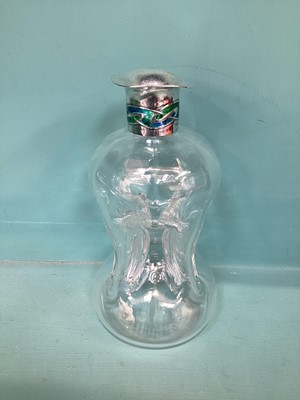 Lot 5066 - Liberty & Co Art Nouveau Cymric enamelled silver and waisted glass decanter, lacking stopper (Birmingham 1905)