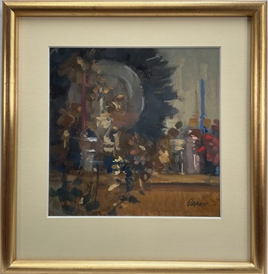 Lot 30 - Bill Dean oil, Mantleshelf, 14cm x 14cm, signed, in glazed frame.