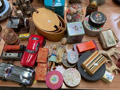 Lot 5087 - Sundry items, including tins, clockwork toys, etc (two boxes)