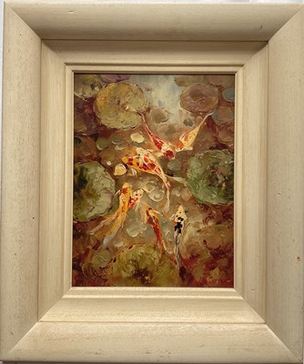 Lot 2 - Tai-Yu Che (b. 1963) oil on board, Koi carp, 39cm x 30cm, signed C Lewis,framed