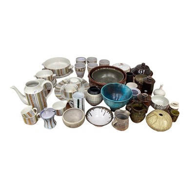 Lot 5063 - Group of studio and midecentury ceramics, including a Midwinter coffee set, set of Marianna de Trey tumblers, etc