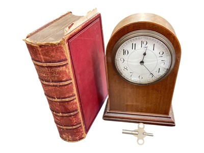 Lot 236 - Wooden mantle clock with winding key and a copy of Longfellow's Poetical Works (2)