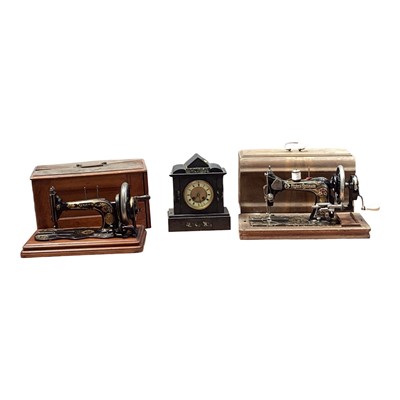 Lot 5091 - Antique Singer sewing machine, a Frister and Rossmann sewing machine and a marble clock