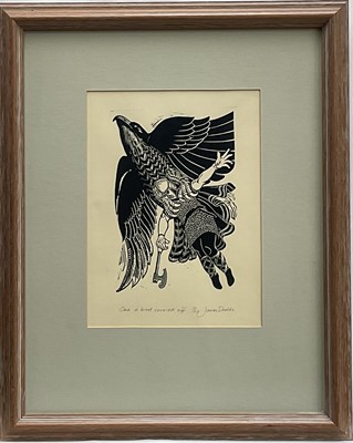 Lot 3 - James Dodds, The Bird carried off from 'The Wanderer', vinyl engraving (17/50), signed in pencil, 26.5cm x 19.5cm, in glazed frame