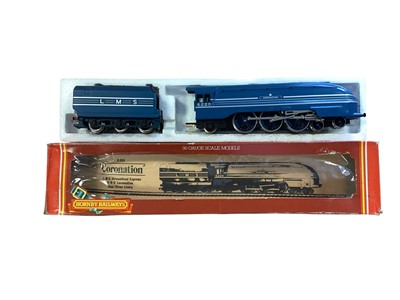 Lot Hornby OO Gauge 4-6-2 LMS lined blue Class 7P Coronation tender locomotive 6220, boxed R685 and 4-6-2 LMS maroon Class 7P The Princess Royal tender locomotive 6200, boxed (poor) R050 (2)