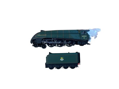 Lot Hornby OO Gauge loose Limited Edition 2695/3000 The Northumrian 4-6-2 BR lined green early emblem Class A4 Andrew K McCosh 8-wheel tender locomotive (no coaches) and 4-6-2 LNER lined green Class...