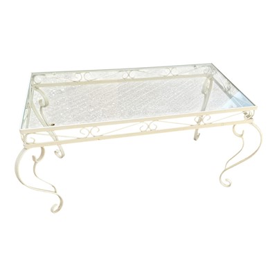 Lot 5321 - White metal coffee table with inset glass top, 76 x 38 x 42cm