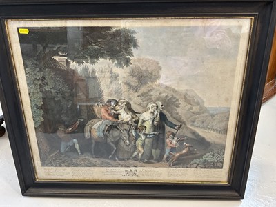 Lot 5137 - 18th century coloured engraving entitled 'The Deserted Village', published 1787, with dedication to Baron Caulfield, Governor of Armagh, framed and glazed, 57cm x 43cm