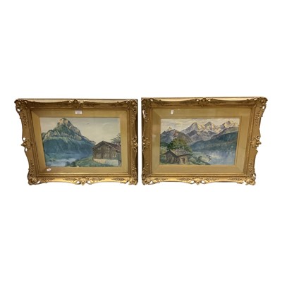 Lot 1237 - Early 20th century watercolours, possibly Swiss, mountain scenes