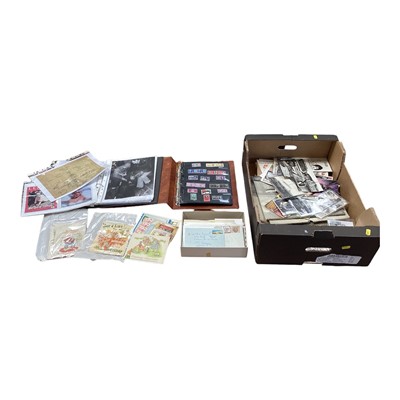 Lot 5081 - Box of ephemera, Walton pier prints, vintage birthday cards, postcards, stamps, watercolours etc
