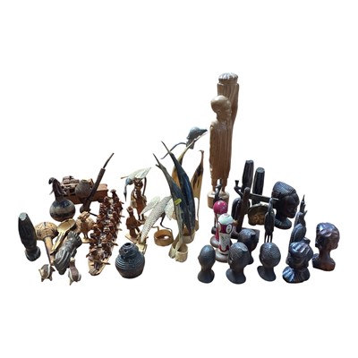 Lot 5009 - Group of 1950s Nigerian wooden and horn carvings, collected by the vendor while he was working there