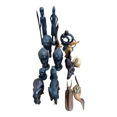 Lot 5045 - Group of African wooden figures and others