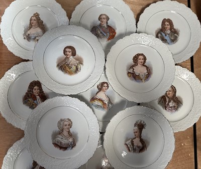 Lot 5048 - Set of twelve 19th century continental relief moulded 8 1/2" dessert plates each printed with portraits of aristocracy