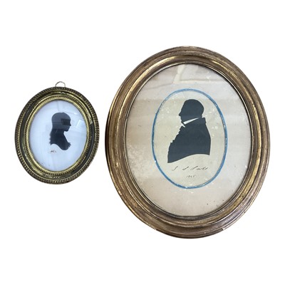 Lot 5055 - Georgian silhouette in oval brass covered frame together with a smaller silhouette (2)