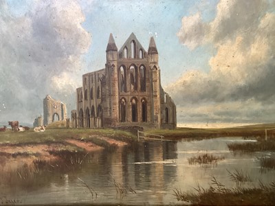 Lot 5159 - John Syer (1846-1913) oil on board of Whitby Abbey, signed and framed, 46cm x 29.5cm