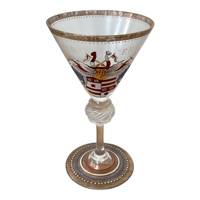 Lot 5052 - 20th century copy of a 17th century German enamelled armorial glass, inscribed 'Com. Ab. Erpach 1642', 16cm high