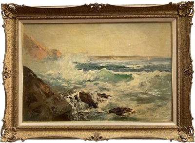 Lot 99 - Alfred J Warne Browne (c. 1855-1913) oil on canvas, Cornish seascape, signed, 40cm x 60cm, framed.