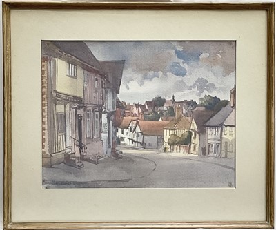 Lot 98 - Mary Millar Watt (1924-2023) watercolour, The High Street, Lavenham, signed, 27cm x 35.5cm, in glazed frame