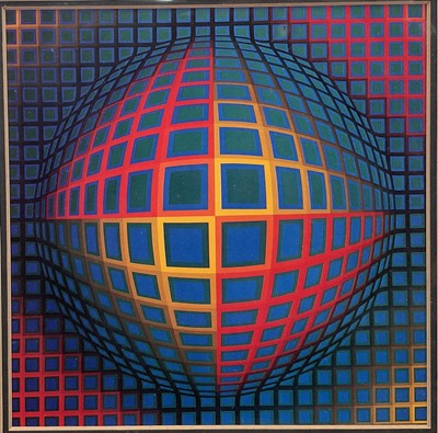 Lot 110 - After Victor Vasarely, print Kalotta, in glazed frame, label verso, 20cm x 20cm, in glazed frame.