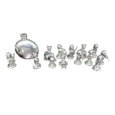 Lot 5145 - Pewter dog band and pewter hip flask