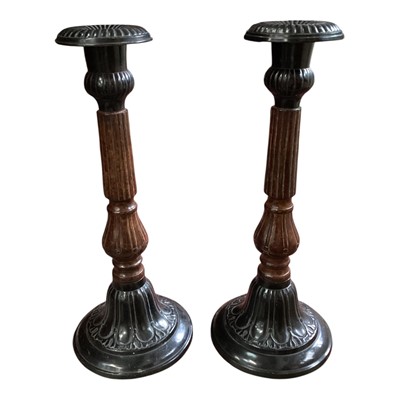 Lot 194 - Pair of bronzed candlesticks