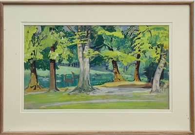 Lot 6 - 20th Century Gouache, Deer in a Forest, Yugoslavia, 29cm x 48cm, in glazed frame.