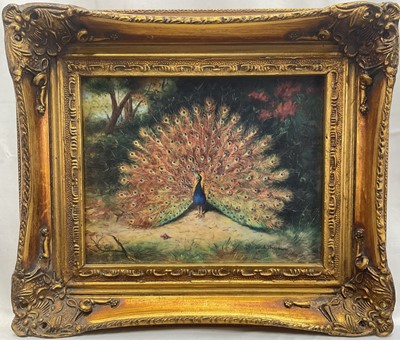 Lot 103 - After Archibald Thorburn (1860-1935) varnished print - Peacock, signed, 19cm x 24cm, in ornate gilt frame.