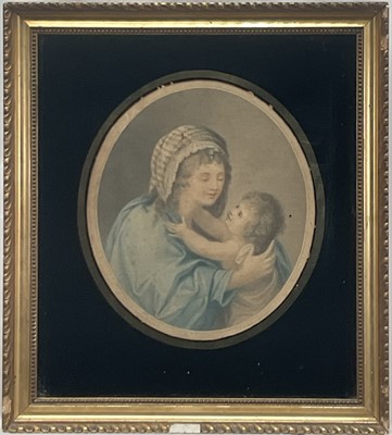 Lot 105 - F. Bartolozzi print after G B Ciprianni R A. Mother and Child, 23cm x 20cm, in Verre eglomise frame. Pair of decorative Victorian prints 21.5cm x 16cm, in glazed frames and a Medici print of Con...