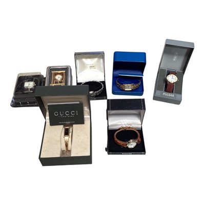 Lot 5154 - Group of watches and miniature clocks including Accurist, Gucci, Pulsar etc