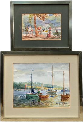 Lot 283 - David Wood (1933-1996) Two watercolours, Sailing Boats on the River (17.5cm x 22.5cm) and Hyde Park (10cm x 16cm) both signed, in glazed frames.