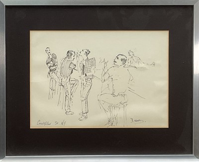 Lot 282 - David Wood (1933-1996) ink drawing - Christopher Street,New York, signed, 23cm x 33cm, in glazed frame.