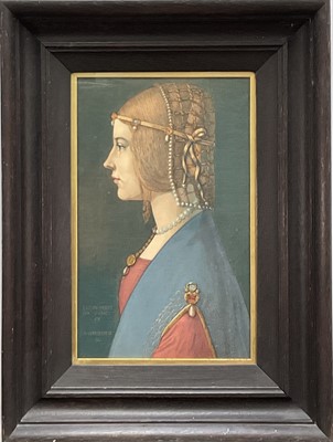 Lot 192 - A. Krueger (1858 1910) after Leonado da Vinci, coloured etching, 36cm x 22.5cm, in stained oak frame.