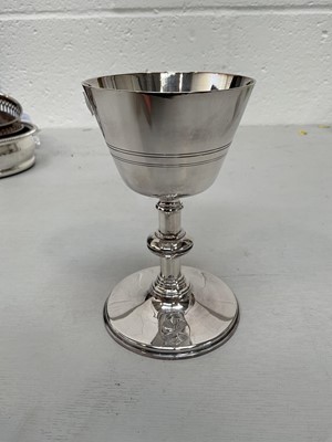 Lot 5186 - Rare WW2 British Army Chaplain's heavy silver plated communion chalice, engraved with a cross, marked underneath for Frank Cobb, dated 1943 with broad arrow mark, 14cm high