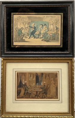 Lot 286 - After Rowlandson, watercolour, Dr Syntax and his counterpart, together with an engraving after Rowlandson