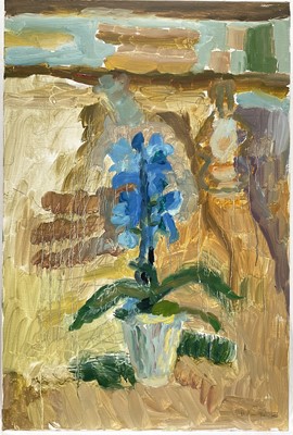 Lot 231 - Annelise Firth (b. 1961) oil on canvas - Still Life Blue Orchid, signed and dated 2026, titled verso, 76cm x 51cm, unframed