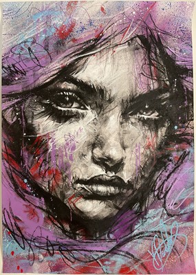 Lot 323 - Vin Dantes (contemporary), 'Devotion', portrait of a woman, charcoal and acrylic on paper, with copy of certificate of authenticity