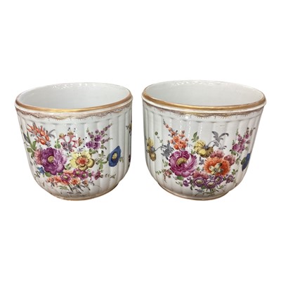 Lot 50 - Pair of antique Continental porcelain jardinières decorated with flowers