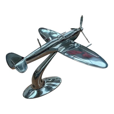 Lot 66 - Large contemporary polished metal aircraft model in the form of Supermarine Spitfire, 50.5cm in length...