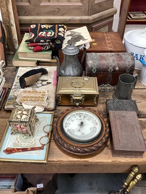Lot 39 - Bobby & Jannings of Ipswich aneroid barometer, Victorian work boxes, books and sundry items