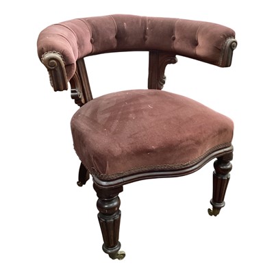 Lot 1357 - Victorian mahogany framed desk chair with plum velvet upholstery