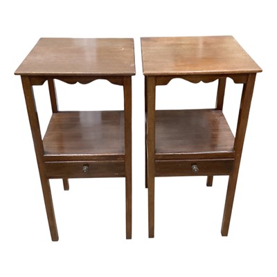 Lot 1365 - Pair of Georgian-style mahogany two tier bedside tables with single drawers