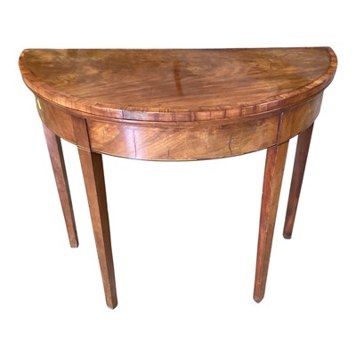 Lot 1400 - George III mahogany D-shaped card table on square taper legs
