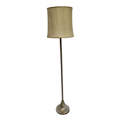 Lot 5353 - Antique brass standard lamp with carved decoration, 166cm tall including shade