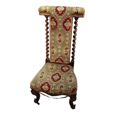 Lot 5354 - Antique prayer chair with tapestry work to the seat and back