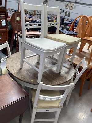 Lot 5361 - Modern painted table with six Suffolk style painted chairs by Neptune