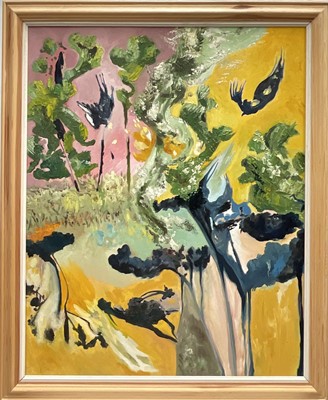 Lot 193 - Imogen Vickers, contemporary, oil on canvas - 'Under the Leaves of the Mango Trees', signed, dated 2019 and titled verso, 76cm x 61cm, framed
