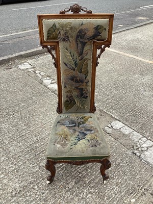 Lot 5371 - Antique carved chair with tapestry seat and back, 117cm tall