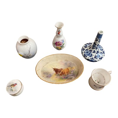 Lot 241 - Royal Worcester pub dish painted by Harry Stinton (restored) various other miniature porcelain