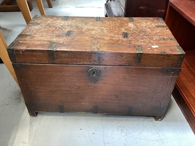 Lot 5373 - Antique oak chest with brass fittings, 66cm wide x 35cm deep x 39cm tall